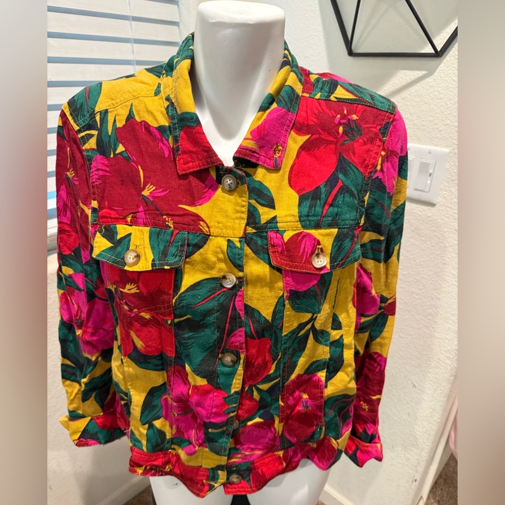 Cynthia Rowley Tropical Floral Linen Blend Jacket-